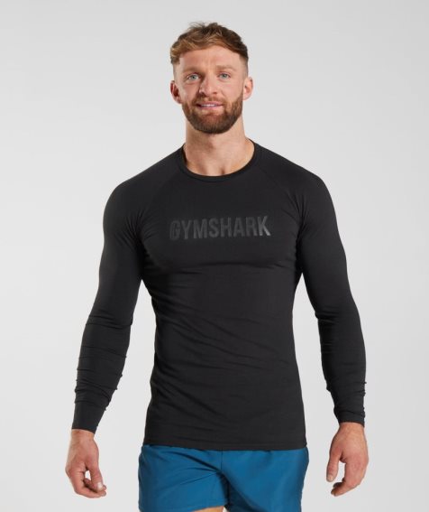 Men's Gymshark Apollo Long Sleeve T-Shirts Black | CA 37106D